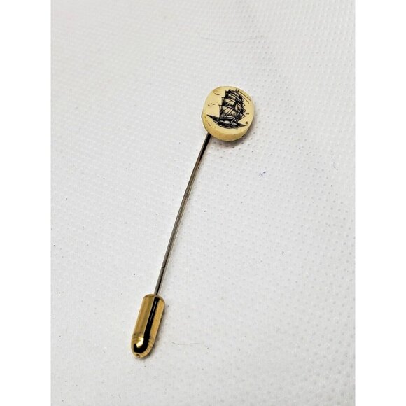 Rare Vintage Old Ship On The Seas Gold Tone Stick Pin | Nautical Lapel Pin - Picture 3 of 12